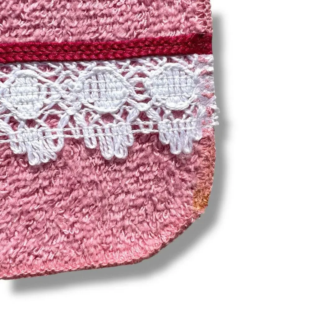 Vtg Dundee Brand Lace Trim Pink Face Cloth Cotton Floral Butterfly Cottage New